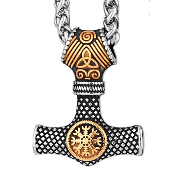 Nordic Viking Mjolnir Thor Hammer Vegvisir Compass Necklace Nordic Jewelry - Picture 13 of 16